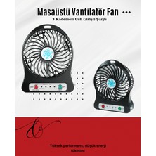 Evyora USB Girişli Taşınabilir Masaüstü Mini Fan – 3 Kademeli Hız, Şarjlı, Işıklı, Sessiz Çalışma