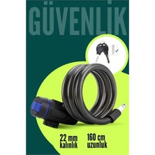 MiraLive 22MM Çelik Halatlı Bisiklet Kilidi - 160CM Anahtarlı Scoooter Motosiklet Kilidi