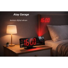 Atay Garage Projeksiyonlu Dijital Çalar Saat – Kırmızı LED Ekran – Gece Görüşlü Masa Saati