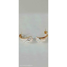 Şems Tesbihevi & Doğaltaş Takı Çelik Beyaz Işlemeli Mozaik Desenli Küpe Gold Kaplama