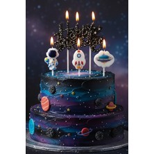 Uzay Happy Birthday 4 Lü Doğum Günü Parti Seti Süsü Mumu
