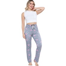 Evyora Pijama Altı Modal  Ring Viskon Kumaş Kalp Desenli-Gri