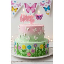Bkmc Happy Birthday Kelebek 2 Parça Doğum Günü Parti Seti Süsü Mumu