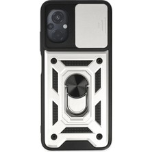 Newface Xiaomi Poco M5 Kılıf Pars Lens Yüzüklü Silikon - Gümüş