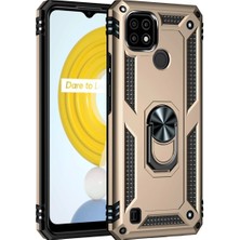 Newface Realme C21 Kılıf Sofya Yüzüklü Silikon Kapak - Gold