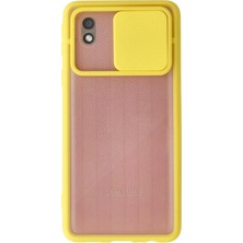 Newface Samsung Galaxy A01 Core Kılıf Palm Buzlu Kamera Sürgülü Silikon - Sarı