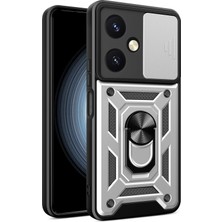 Newface Vivo Y27 Kılıf Pars Lens Yüzüklü Silikon - Gümüş