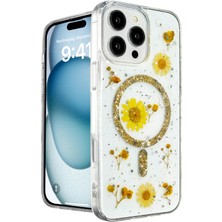 Evyora Newface Iphone 16 Pro Max Kılıf Daisy Simli Magsafe Kapak - Gold