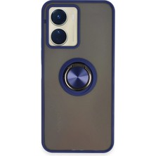 Newface Vivo Y16 Kılıf Montreal Yüzüklü Silikon Kapak - Lacivert