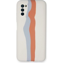 Newface Samsung Galaxy A03S Kılıf Ebruli Lansman Silikon - Beyaz-Turuncu