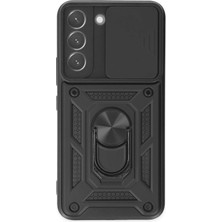 Newface Samsung Galaxy S22 Kılıf Pars Lens Yüzüklü Silikon - Siyah