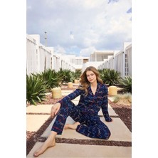 Aydoğan Lodos Store Kadın V Yaka Uzun Kollu Önden Düğmeli Pamuklu Pijama Takımı Love Desenli