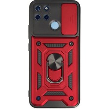 Newface Realme C25Y Kılıf Pars Lens Yüzüklü Silikon - Kırmızı