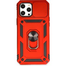 Newface Iphone 12 Pro Max Kılıf Pars Lens Yüzüklü Silikon - Kırmızı