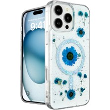 Evyora Newface Iphone 16 Pro Kılıf Daisy Simli Magsafe Kapak - Mavi