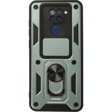 Evyora Newface Xiaomi Redmi Note 9 Kılıf Pars Lens Yüzüklü Silikon - Yeşil