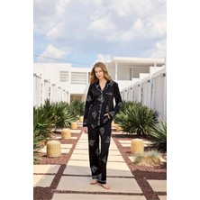 Aydoğan Lodos Store Kadın V Yaka Uzun Kollu Önden Düğmeli Pamuklu Pijama Takımı Tavşan Desenli