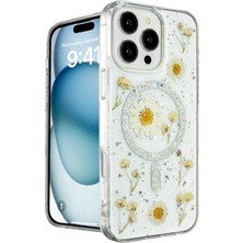 Evyora Newface Iphone 16 Pro Kılıf Daisy Simli Magsafe Kapak - Gümüş