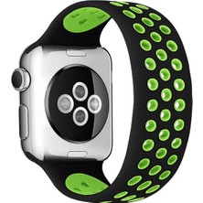 Evyora Newface Apple Watch 38MM Ayarlı Delikli Silikon Kordon - Siyah-Yeşil