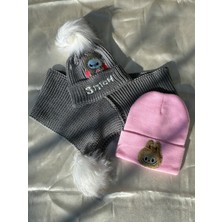 IRONMOON 3lü Takım Labubu ve Stich Nakışlı Peluş Ponponlu Bere ve Boyunluk Seti