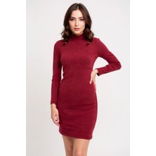 Kadın Bordo Kaşkorse Balıkçı Yaka Uzun Kollu Bodycon Mini Elbise - Şık, Rahat ve 4 Mevsim