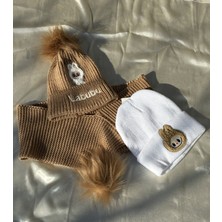 IRONMOON 3lü Takım Labubu Nakışlı Peluş Ponponlu Bere ve Boyunluk Seti