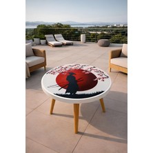 Boyut Minimal Japon Tarzı Sakura Desenli Yuvarlak Orta Sehpa