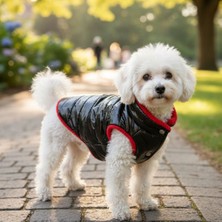 TrendyPati Kırmızı Siyah Peluş Astarlı Köpek Şişme Yelek Mont – Çıtçıtlı, Sıcak Tutan Kışlık Köpek Montu