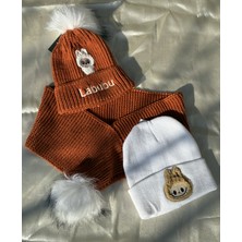 IRONMOON 3lü Takım Labubu Nakışlı Peluş Ponponlu Bere ve Boyunluk Seti