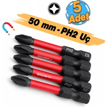 Badem10 Impact Bits Uç 50 mm Ph2 Tayvan Çeliği Mıknatıslı Yıldız Uç Manyetik 1/4" Matkap Ucu 5 cm Uzunluk
