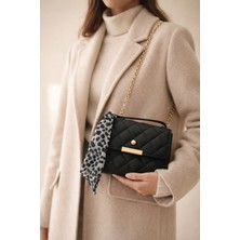 Tabris Luxary Siyah Kapitone Kadın Omuz Çantası – Zincir Askılı Şallı Mini El ve Çapraz Çanta