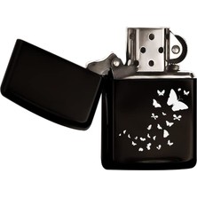 Hepta Collection Kelebekler Tasarımlı Siyah Benzinli Metal Çakmak