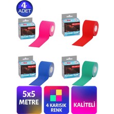 Eser Ticarett Kinesiyoloji Bandı Seti 4 Adet | 5x5 Metre, Sporcu Bandı, 4 Karışık Renk
