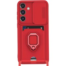 AK-SA-STR Newface Samsung Galaxy S25 Plus Kılıf Zuma Kartvizitli Yüzüklü Silikon - Kırmızı