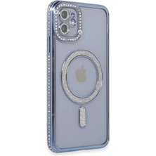 AK-SA-STR Newface Iphone 11 Kılıf Joke Simli Magneticsafe Kılıf - Mavi