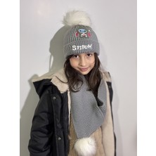 IRONMOON 2'li Atkı ve Şapka Stitch Figürlü Ponpon Detaylı Takım