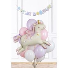 Pekshop Unicorn Tema Doğum Günü Balon Seti Retro Unicorn Balon ve Bannerlı Set