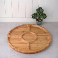 Hepta Collection 5 Bölmeli Bambu Kahvaltı ve Çerez Servis Tabağı, 30X30 cm Doğal Bambu Sunum Tabağı