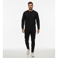 Unisex Sweat 3 Iplik Şardonlu Kompakt Penye Ribana Yaka Siyah