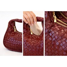 Lorevie Kadın Siyah Örgü Desenli Mini Şık El ve Omuz Çantası