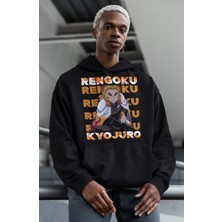 Sevbano Rengoku Kyojuro Baskılı Unisex Oversize Kimetsu No Yaiba Anime Hoodie