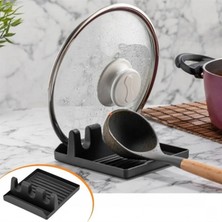 MiraLive Tencere Kapak Tutuculu Kaşıklıklı Tencere Kapak Standı Pratik Kaşık Kepçe Altlık Düzenleyici (4887)