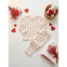 Raporlu Kalp Desenli Alt Üst Pijama Takımı