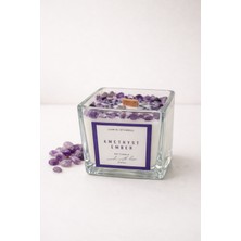 Lumin İstanbul Amethyst Ember | Doğal Taşlı Mum | Ahşap Fitil | Premium Amber Kokusu %100 Soya Wax