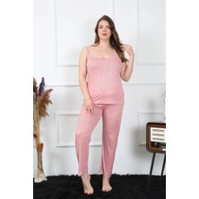 MiraLive Miray- Kadın Büyük Beden Pudra Ip Askılı Pijama Takım