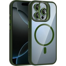 AK-SA-STR Joko Apple Iphone 14 Pro Max Remim Lensli Magsafe Standlı Kapak - Koyu Yeşil