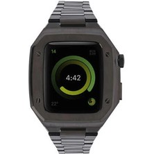 AK-SA-STR Newface Apple Watch 44MM Metal Petek Kasalı Kordon - Siyah