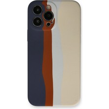 AK-SA-STR Newface Iphone 13 Pro Kılıf Ebruli Lansman Silikon - Lacivert-Krem