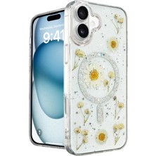 AK-SA-STR Newface Iphone 16 Kılıf Daisy Simli Magsafe Kapak - Gümüş