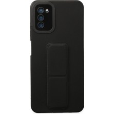 AK-SA-STR Newface Samsung Galaxy A03S Kılıf Mega Standlı Silikon - Siyah